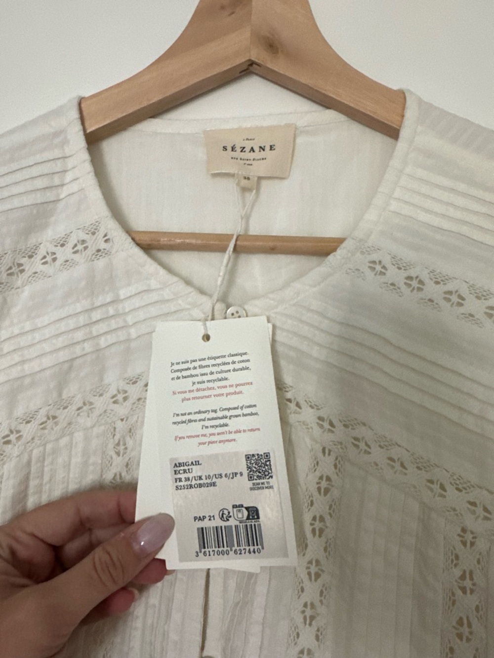 Sézane NWT Abigail Cream Eyelet Button-Front Mini Dress - Picture 4 of 6